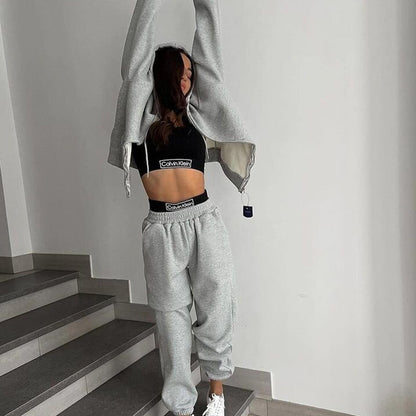 Damen Fleece-Sweatanzug mit Kapuze und elastischem Bund Stalluxe