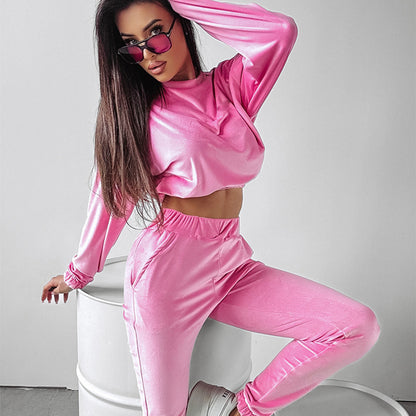 Damen sportliches Cropped 'Lounge-Set' mit elastischem Bund und praktischen Taschen Stalluxe