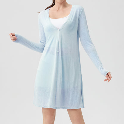 Damen Langer Cardigan mit knöpfbarem Verschluss und leicht transparenter Struktur Stalluxe