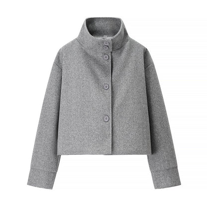 Damen trendige cropped Übergangsjacke mit elegantem Stehkragen und praktischen Knopfdetails Stalluxe