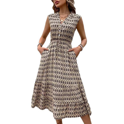 Damen Midikleid mit Knopfdetails und elastischem Taillenbund Stalluxe