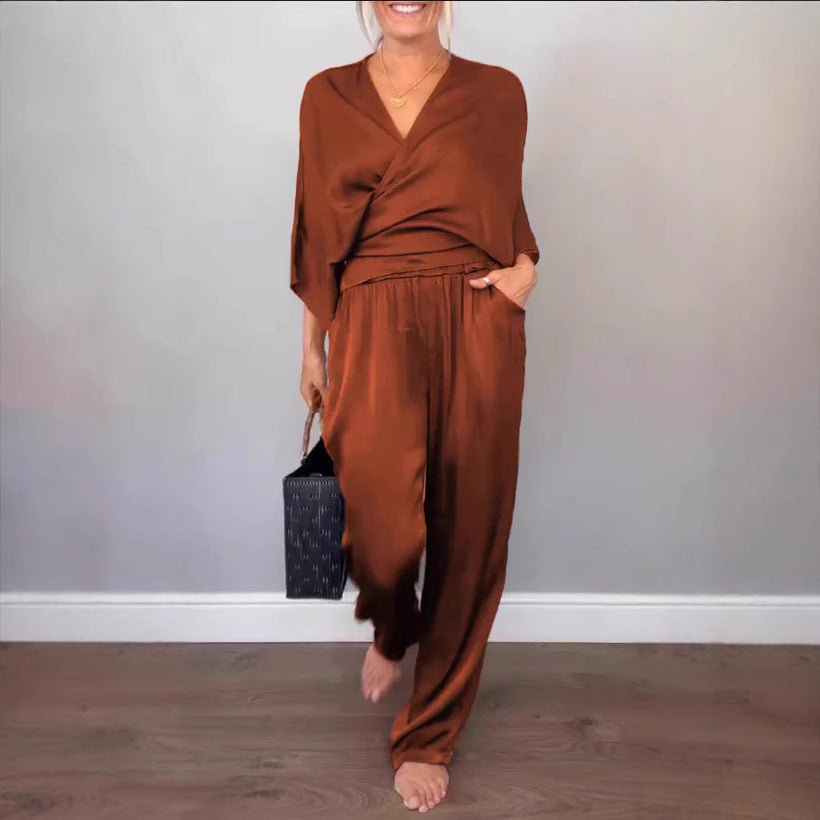 Damen elegantes und bequemes Satin-Hosenanzug Stalluxe