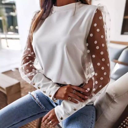 Damen Bluse mit transparenten Puffärmeln und Punkte-Design Stalluxe