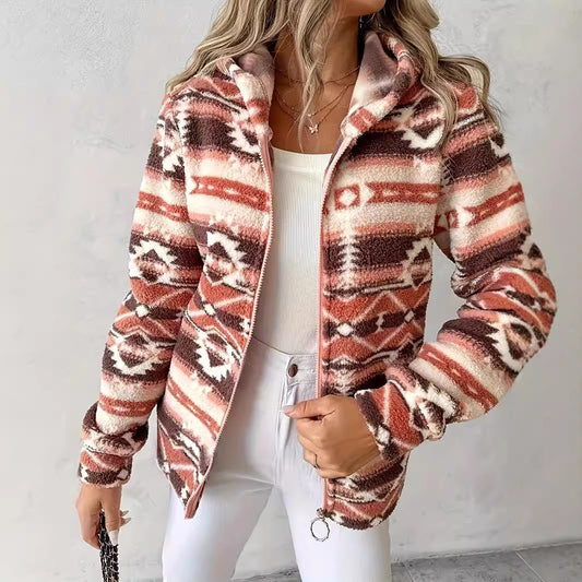 Damen kuschelige Fleecejacke mit modernem Aztekenmuster Stalluxe