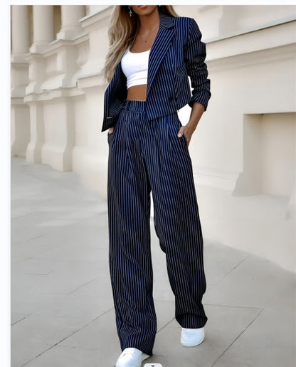 Damen modisches Streifenanzug Set Stalluxe