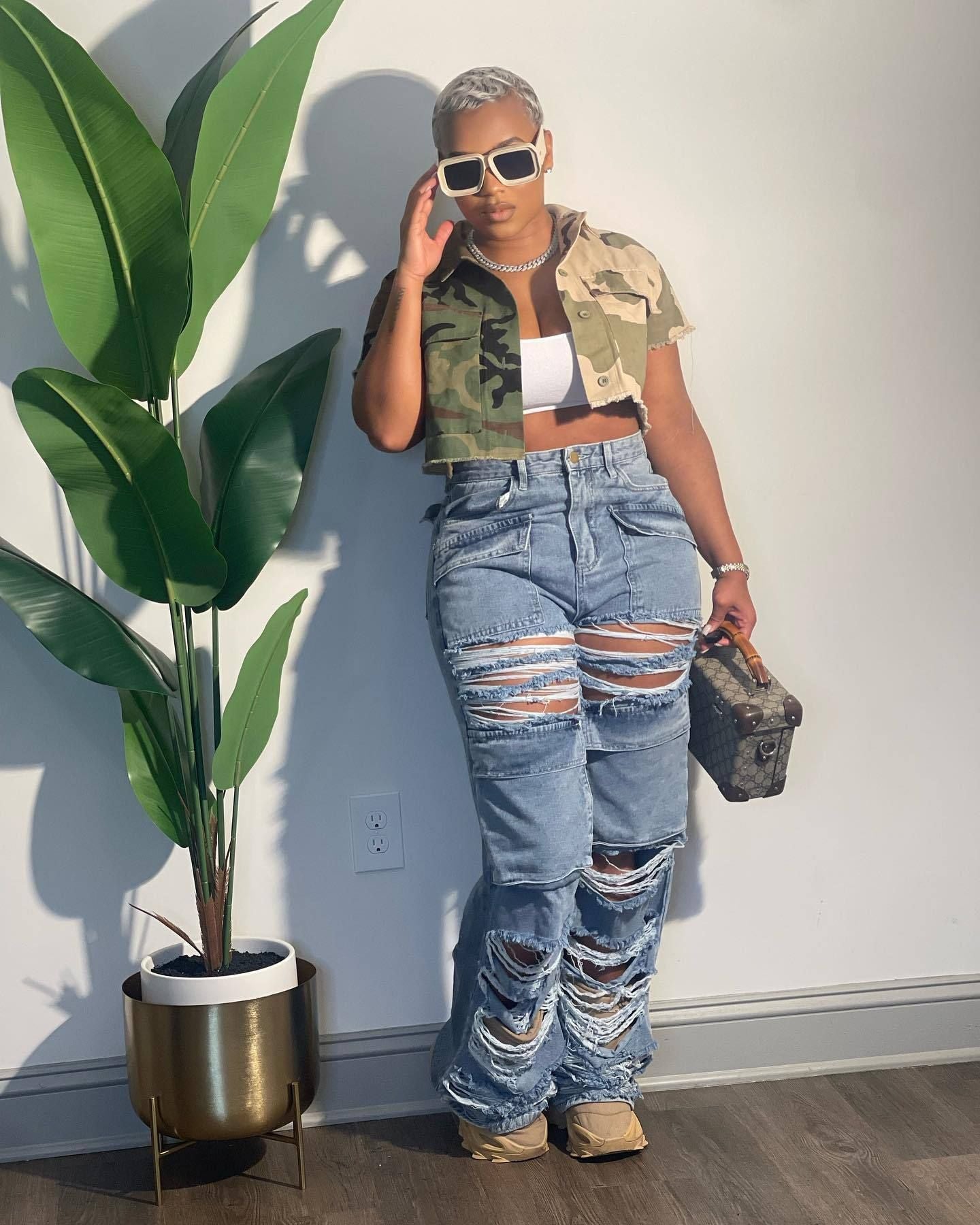 Damen Cargo-Jeans mit ausgefallenem Destroyed-Design und praktischen Taschen Stalluxe