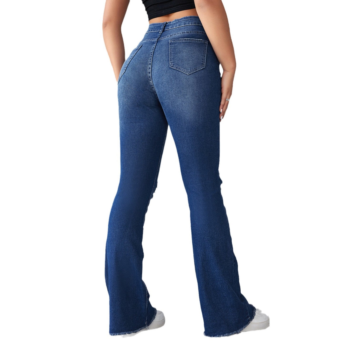 Damen Schlagjeans mit distressed Details und hohem Bund Stalluxe