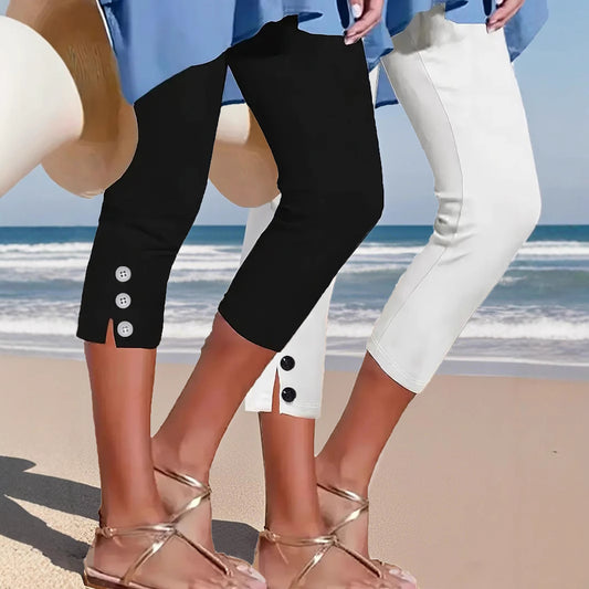 Damen Capri-Hose mit modischen Knopfdetails Stalluxe