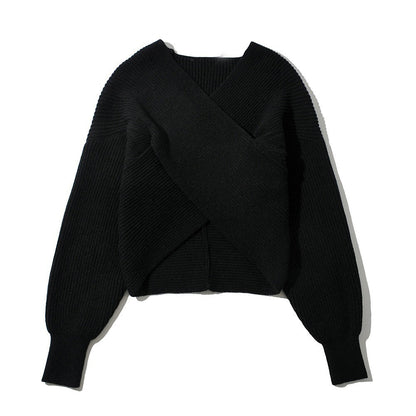 Damen Gemütlicher Strickpullover mit modernem Wickeldesign Stalluxe