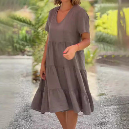 Damen V-Ausschnitt Volantkleid aus leichter Baumwolle Stalluxe