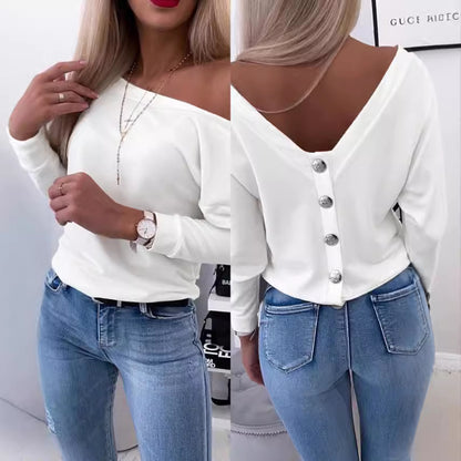 Damen Off-Shoulder Bluse mit Knopfdetail Stalluxe Weiß