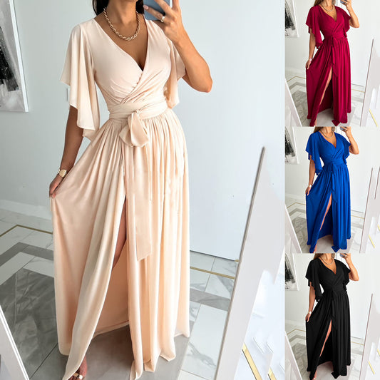 Damen Maxi-Dress mit elegantem Wickeldesign und tiefem Schlitz Stalluxe