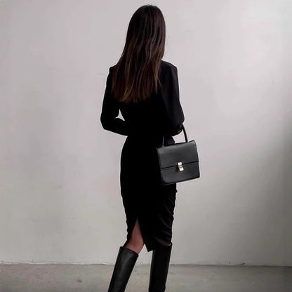 Damen figurbetontes Wickelkleid mit langen Ärmeln und elegantem Schnitt Stalluxe