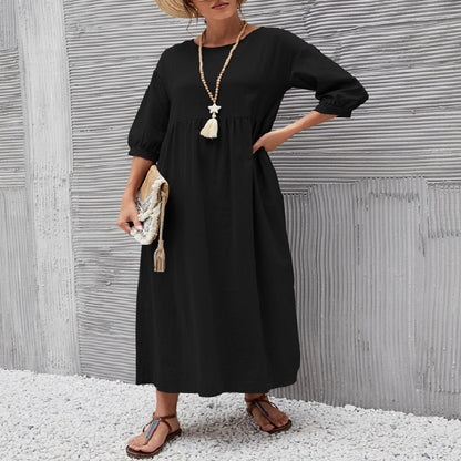 Damen Maxikleid mit eleganter Taillierung und voluminösen Ärmeln Stalluxe