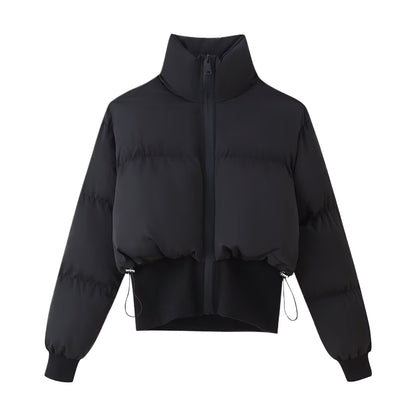 Damen modische cropped Steppjacke mit hohem Kragen und elastischem Saum Stalluxe