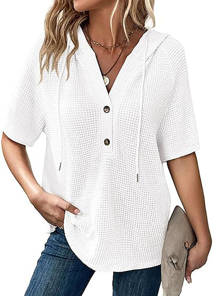 Damen lässiges Oversized Shirt mit Kapuze und Knopfdetail Stalluxe