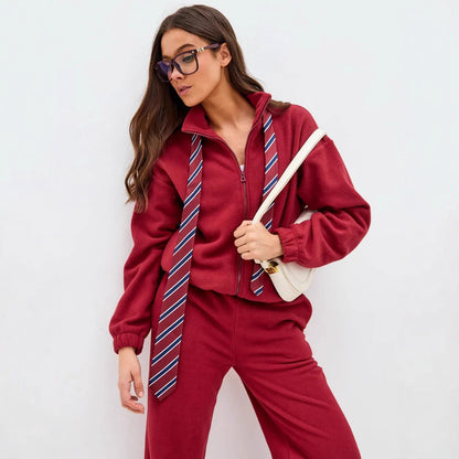 Damen bequemer Fleece-Jogginganzug mit hochschließendem Reißverschluss und weitem Schnitt Stalluxe