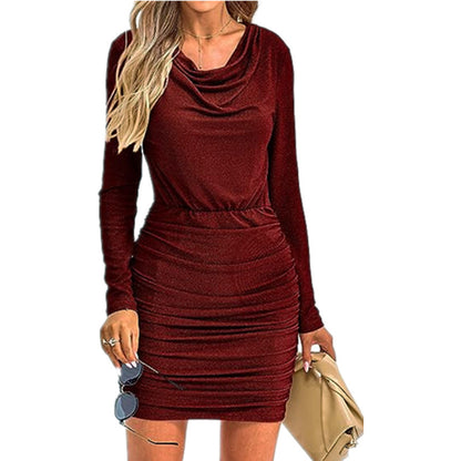 Damen Glamouröses Minikleid mit Wickeldetails und langen Ärmeln Stalluxe
