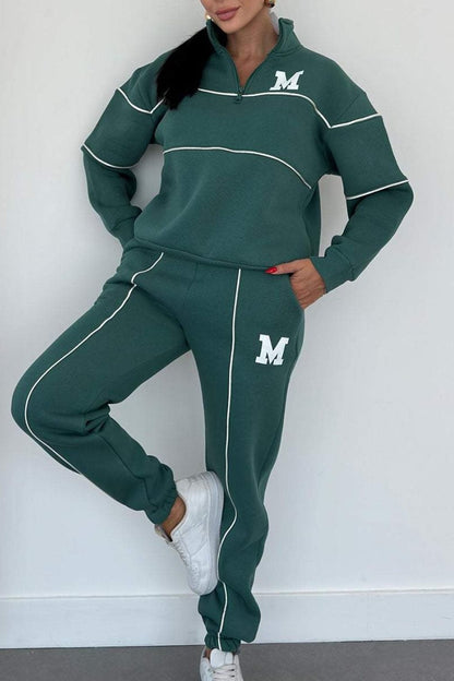 Damen sportlicher Lounge-Anzug mit hohem Kragen und elastischem Bund Stalluxe