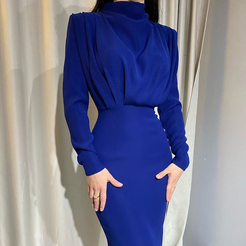Damen Elegantes Langarmkleid mit Drapierung Stalluxe