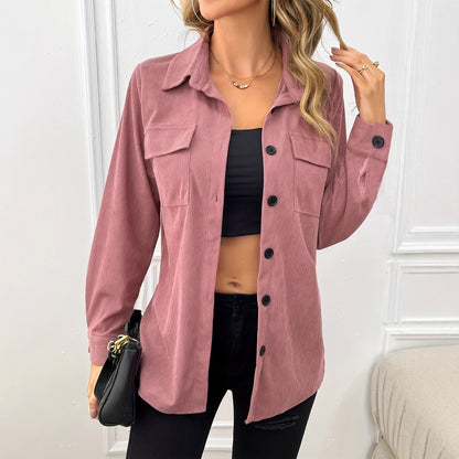 Damen lässige Cordjacke mit praktischen Taschen und Knopfverschluss Stalluxe