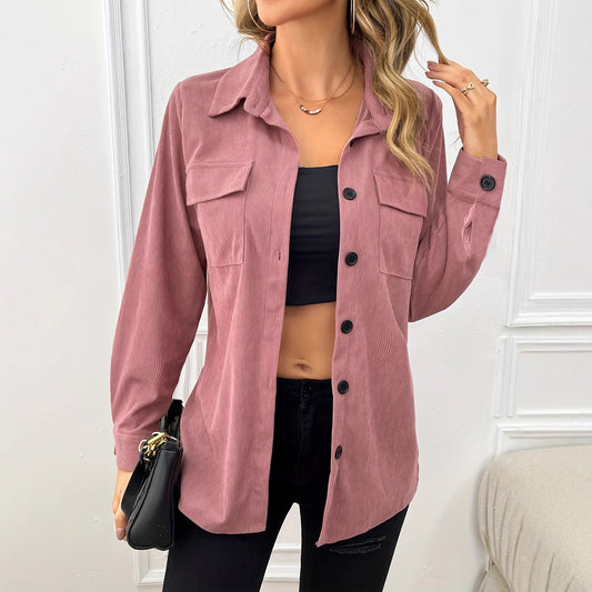 Damen lässige Cordjacke mit praktischen Taschen und Knopfverschluss Stalluxe