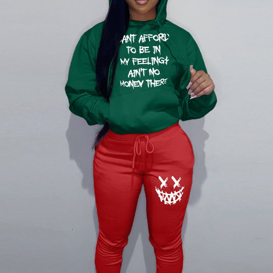 Damen lässiges Hoodie und Jogginghose Set mit einzigartigem Schriftzug und kreativen Motiven Stalluxe