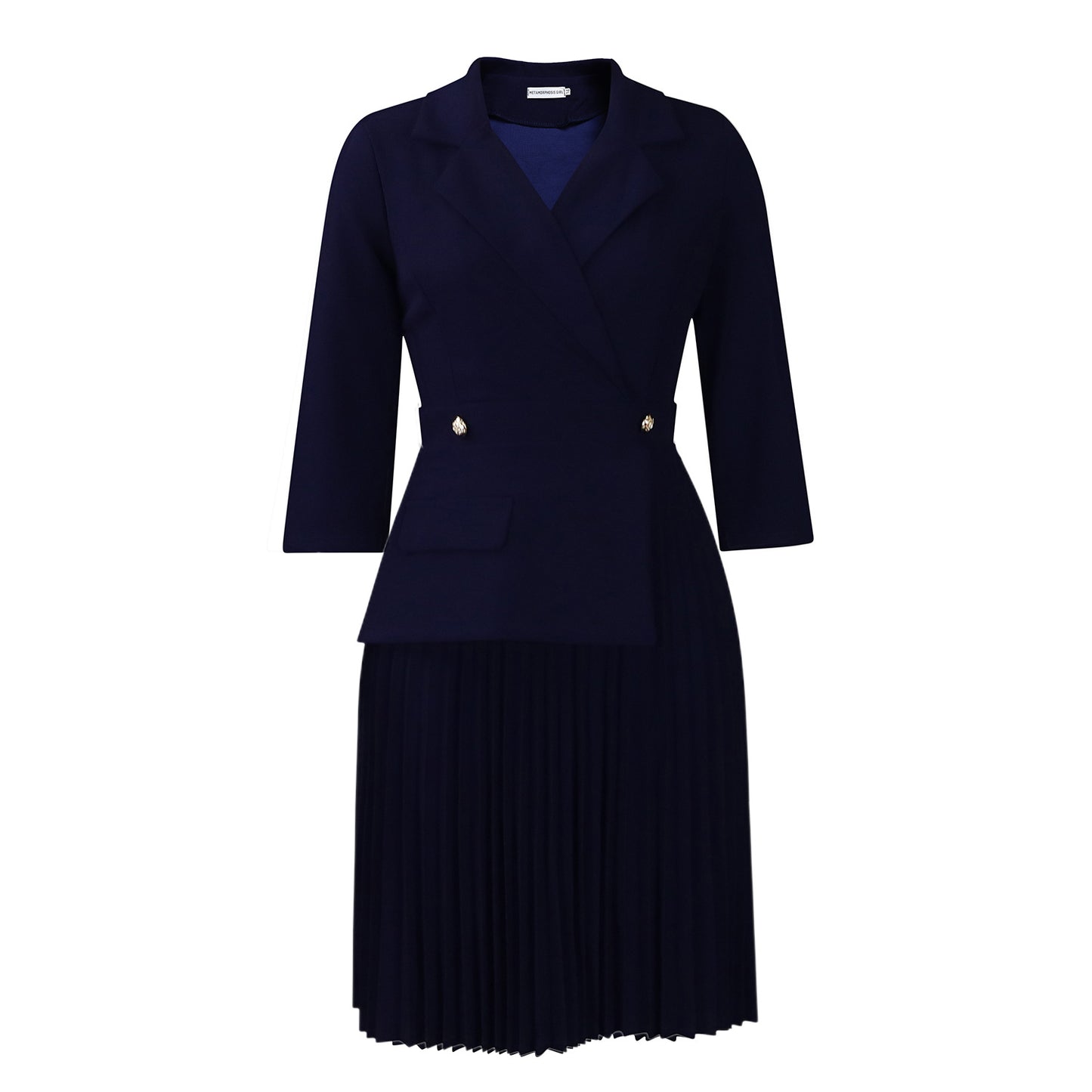 Damen Blazer-Kleid mit plissiertem Rock und eleganten Knopfdetails Stalluxe