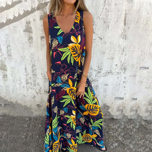Damen luftiges Maxikleid mit floralem Muster und praktischen Taschen Stalluxe