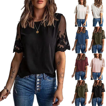 Damen Elegantes T-Shirt mit Spitze an den Ärmeln Stalluxe