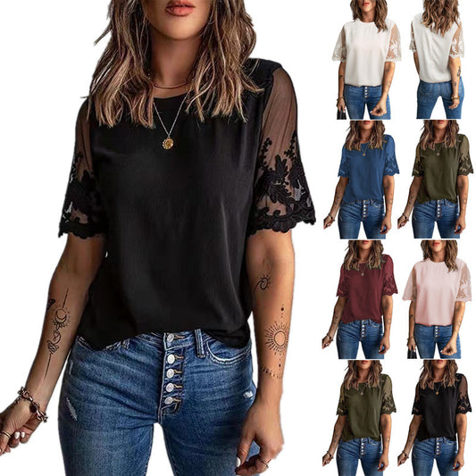 Damen Elegantes T-Shirt mit Spitze an den Ärmeln Stalluxe