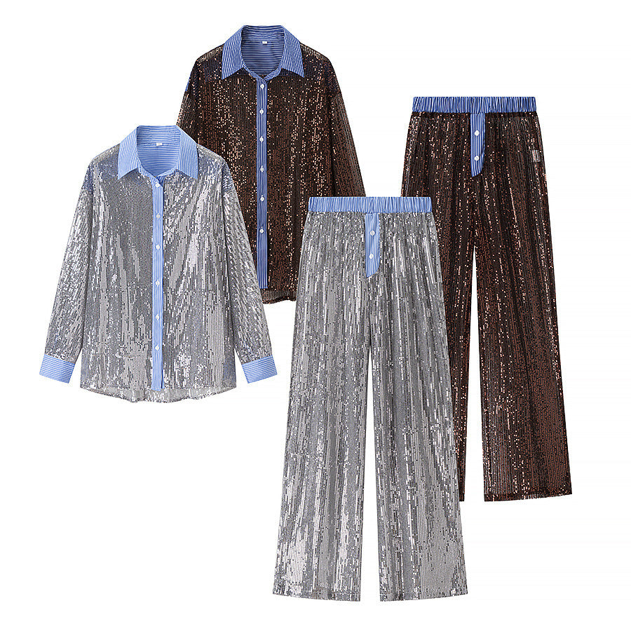 Damen Glamouröse Pailletten Pyjama-Set Stalluxe