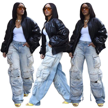 Damen Cargo-Jeans mit Detailverarbeitung und Multiple-Pocket-Design Stalluxe