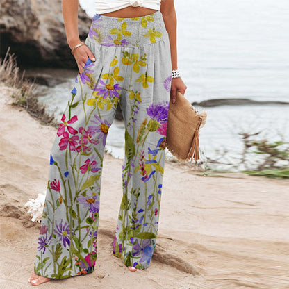 Damen Palazzo-Hose mit floralem Motiv und elastischem Bund Stalluxe