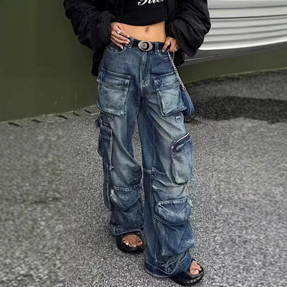 Damen Cargo-Jeans mit verschiedenen Taschen und weitem Schnitt Stalluxe