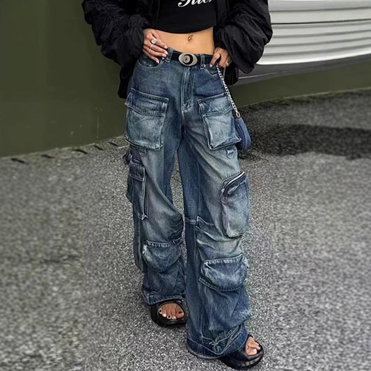 Damen Cargo-Jeans mit verschiedenen Taschen und weitem Schnitt Stalluxe