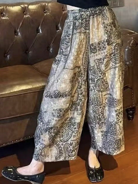 Damen Weite Hose im Ethno-Stil mit elastischem Bund und seitlichen Taschen Stalluxe