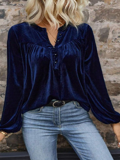 Damen Samt-Bluse mit Knopfleiste Stalluxe