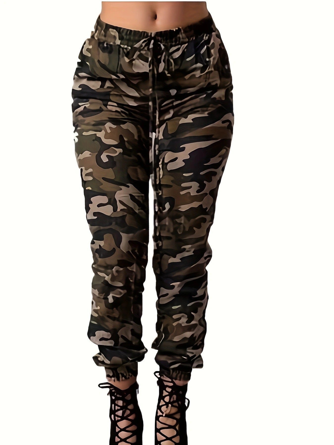 Damen Cargo-Hose mit elastischem Bund und trendigem Camouflage-Muster Stalluxe