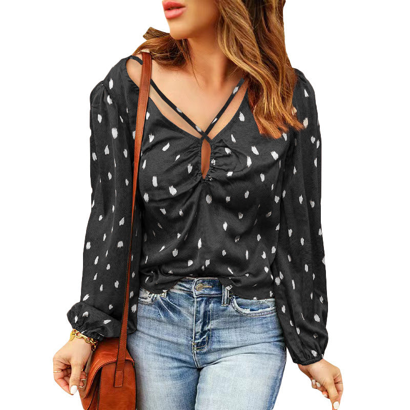 Damen Bluse mit dekorativem Ausschnitt und langen Ärmeln Stalluxe