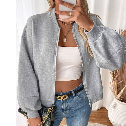 Damen lässige Sweatjacke mit voluminösen Ärmeln und Reißverschluss Stalluxe