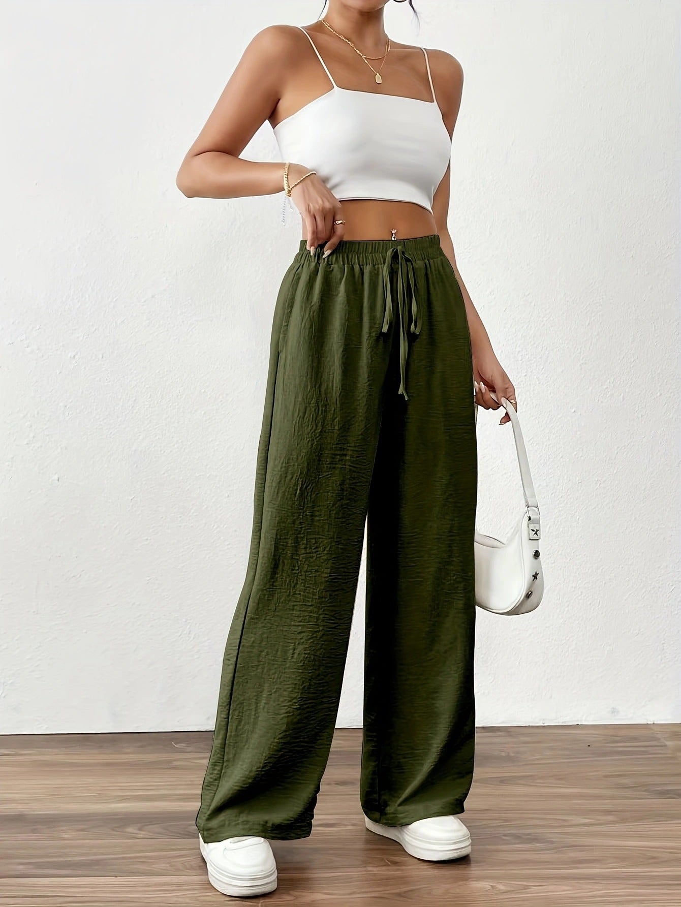 Damen weite Palazzo-Hose mit elastischem Bund und taillierbarem Kordelzug Stalluxe
