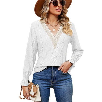 Damen Bluse mit luftigen Lochstickereien und V-Ausschnitt Stalluxe