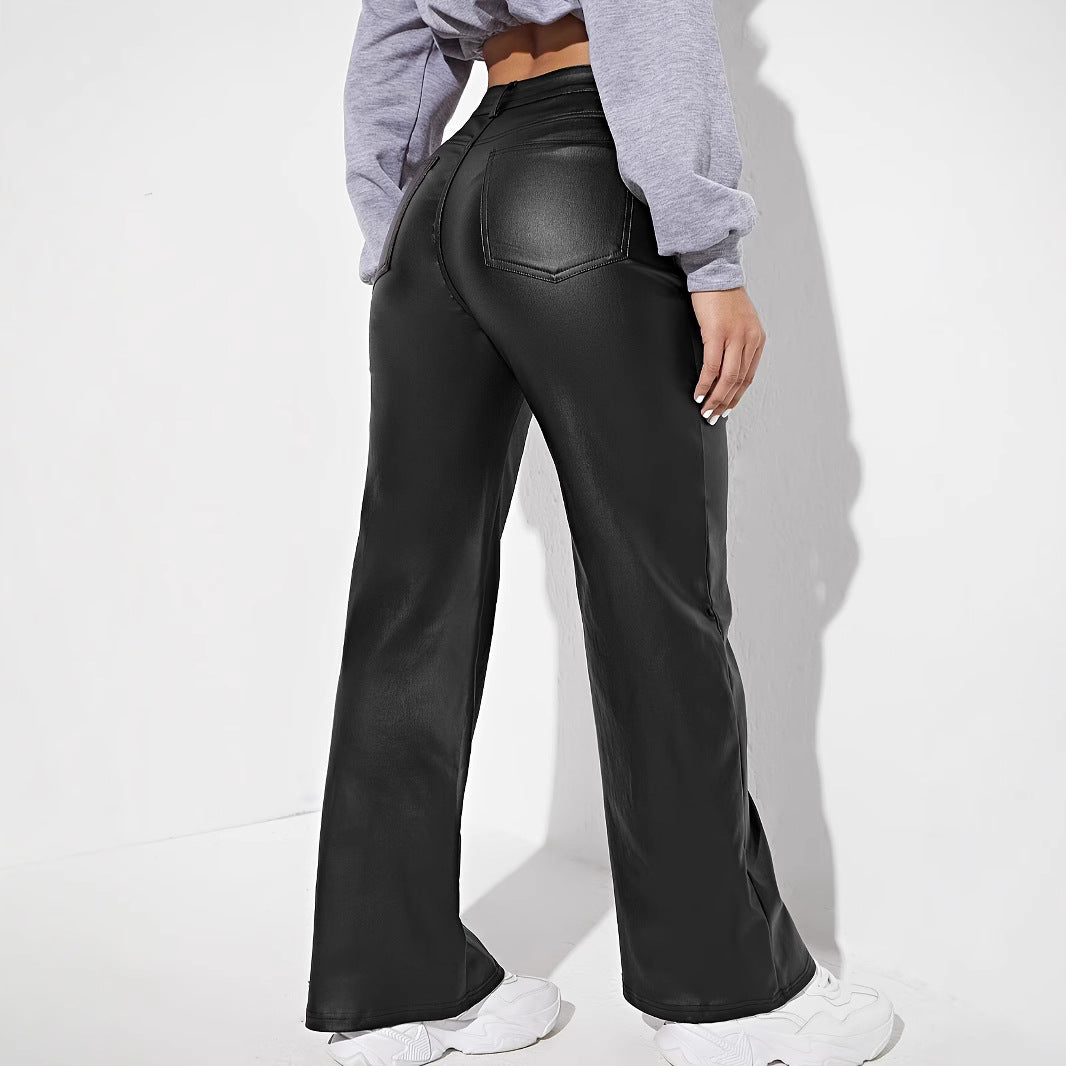 Damen Hochwertige Lederimitat-Hose im lässigen Schnitt mit hohem Bund Stalluxe