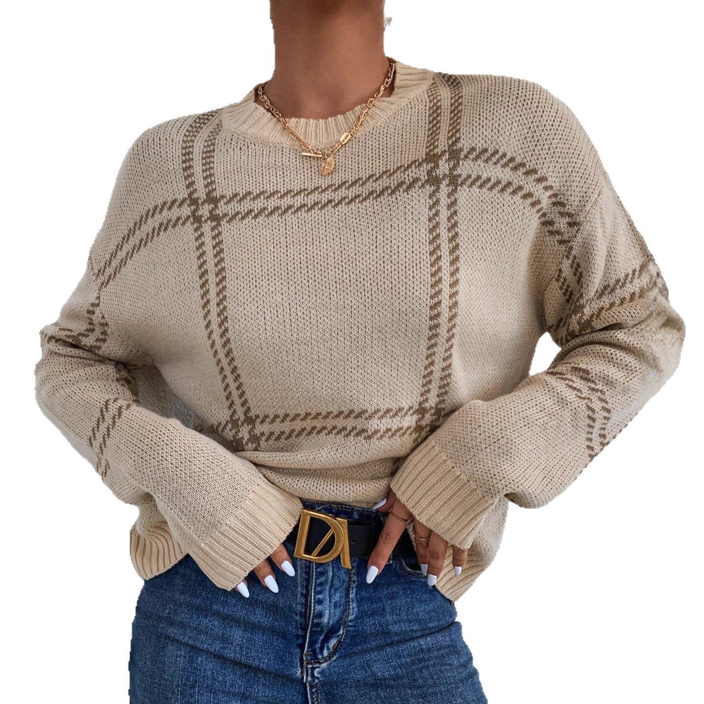 Damen Karierter Strickpullover Stalluxe