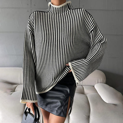 Damen Strickpullover mit lässigem Stehkragen und eleganten Streifen Stalluxe