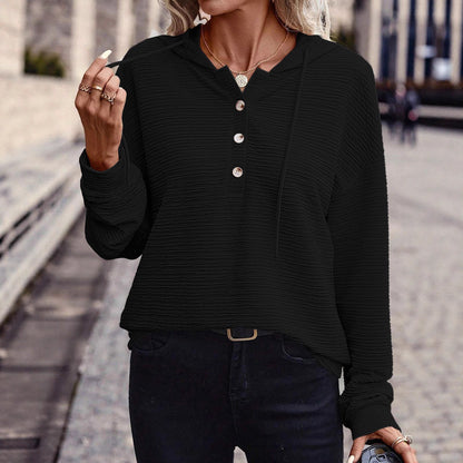 Damen Kapuzenshirt mit Knopfleiste und strukturierter Oberfläche Stalluxe