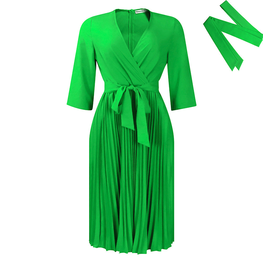 Damen Wickelkleid mit plissierten Details und elegantem Gürtel Stalluxe