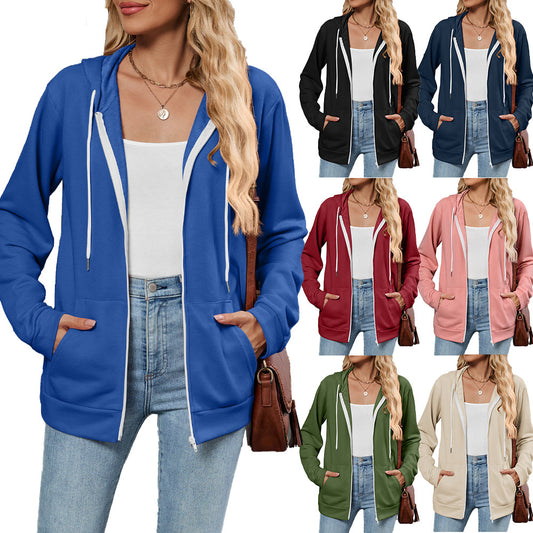 Damen Kapuzenjacke mit seitlichen Eingrifftaschen und kontrastierenden Reißverschlüssen Stalluxe