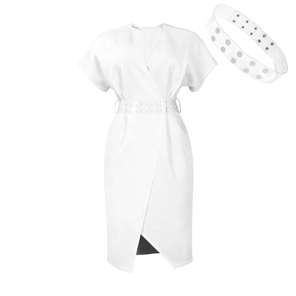 Damen Wickelkleid mit modischem Gürtel und asymmetrischem Saum Stalluxe
